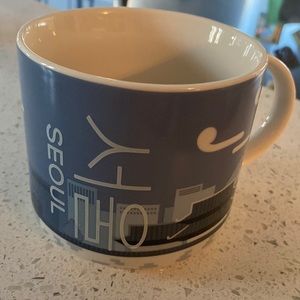 Starbucks Seoul shorter mug blue and white